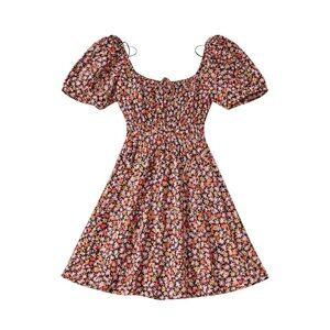 Sky to Moon Floral Mini Dress Puff Sleeve Smocked Black Pink Cottagecore L